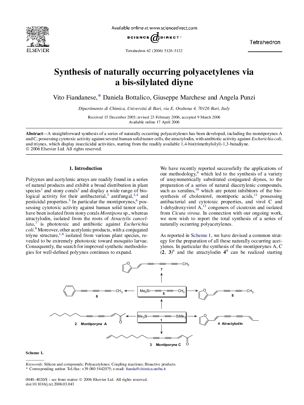 Synthesis of naturally occurring polyacetylenes via a bis-silylated diyne