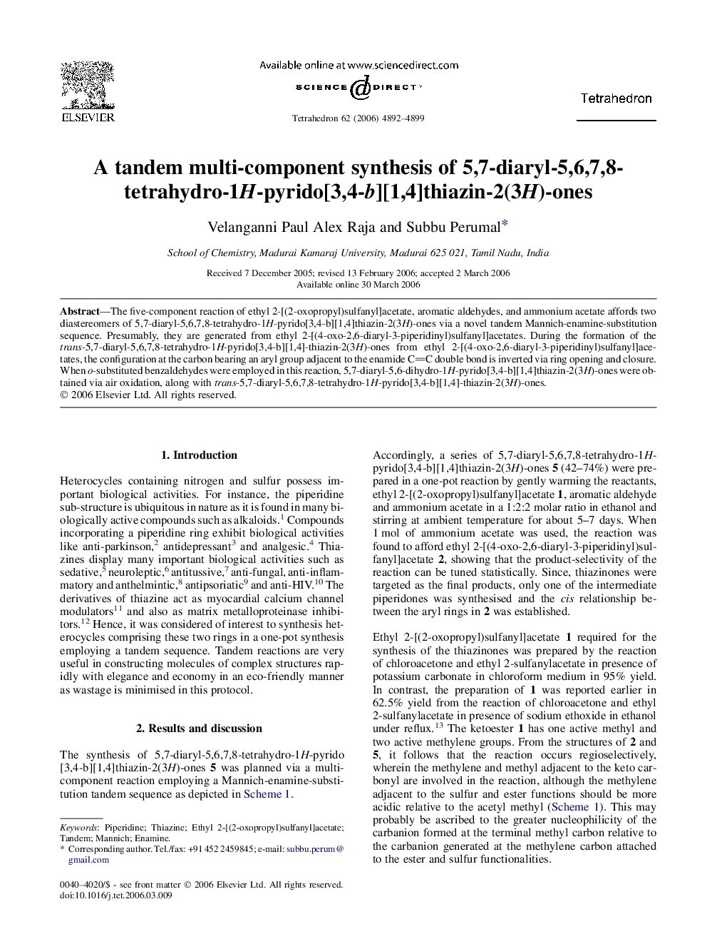 A tandem multi-component synthesis of 5,7-diaryl-5,6,7,8-tetrahydro-1H-pyrido[3,4-b][1,4]thiazin-2(3H)-ones