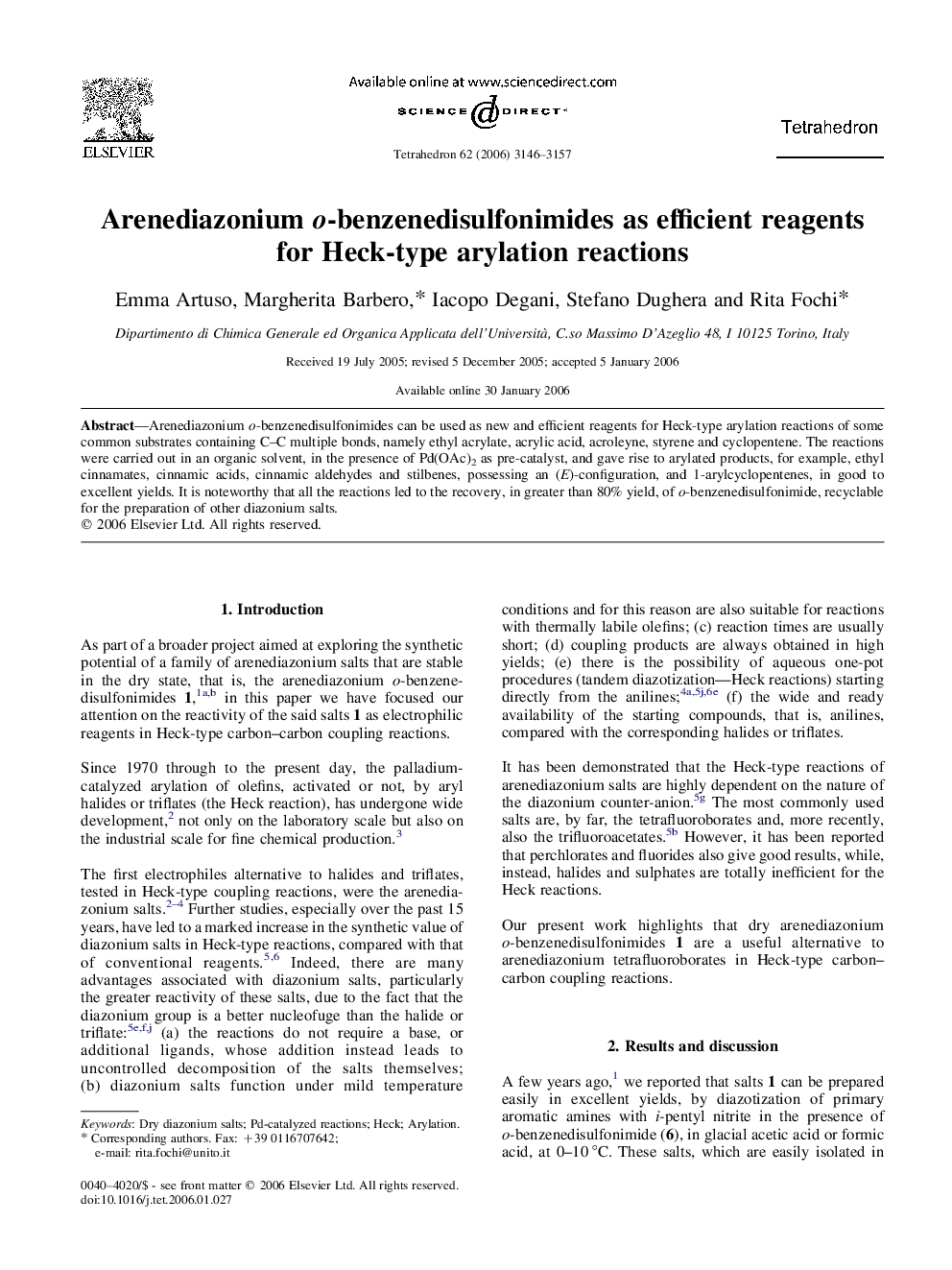 Arenediazonium o-benzenedisulfonimides as efficient reagents for Heck-type arylation reactions