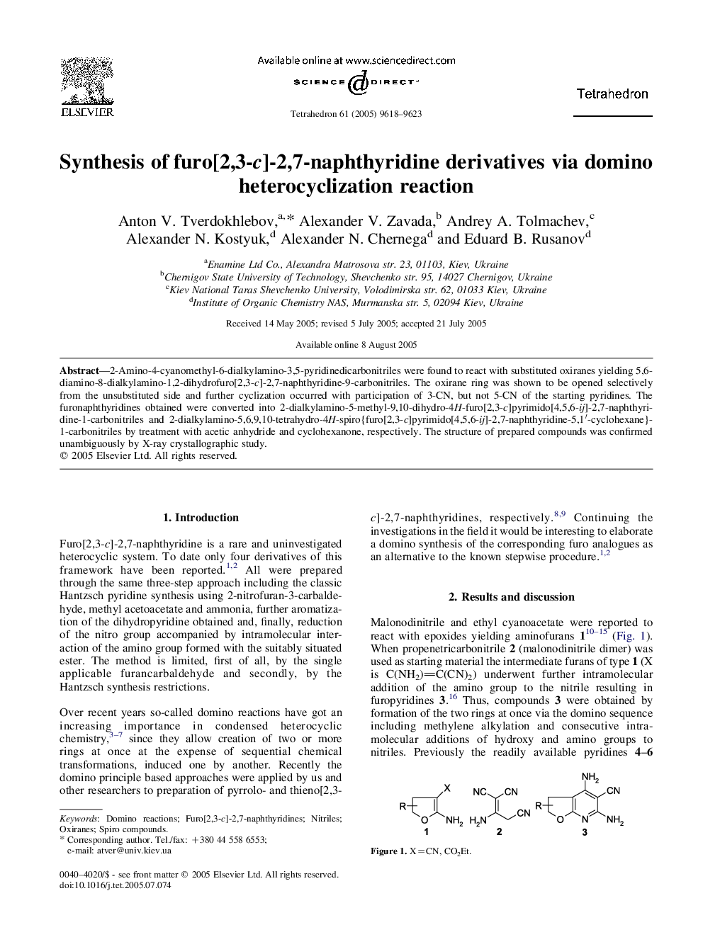 Synthesis of furo[2,3-c]-2,7-naphthyridine derivatives via domino heterocyclization reaction