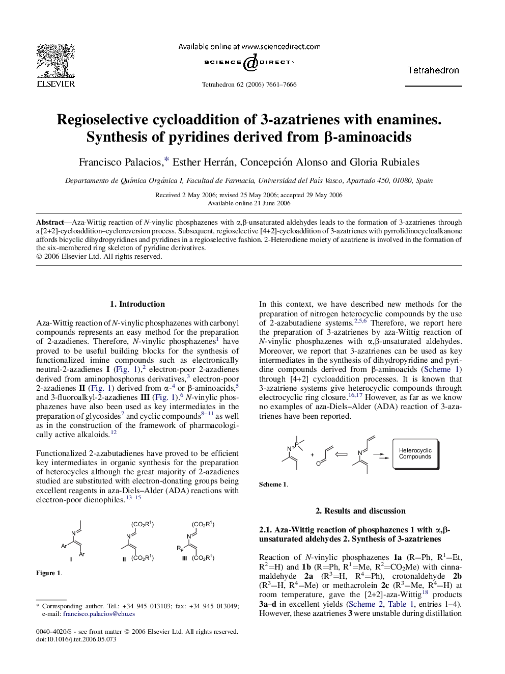 Regioselective cycloaddition of 3-azatrienes with enamines. Synthesis of pyridines derived from Î²-aminoacids