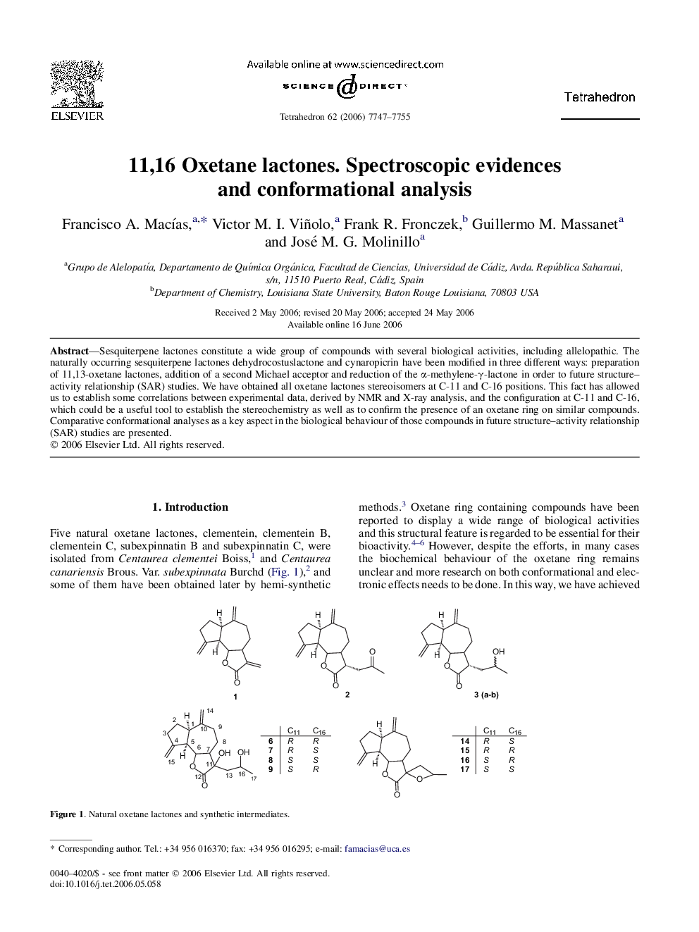 11,16 Oxetane lactones. Spectroscopic evidences and conformational analysis