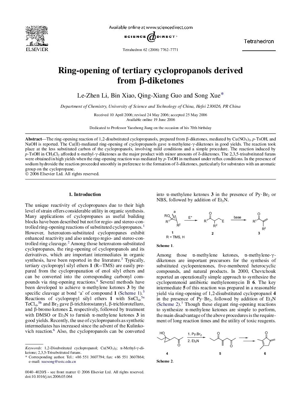 Ring-opening of tertiary cyclopropanols derived from Î²-diketones