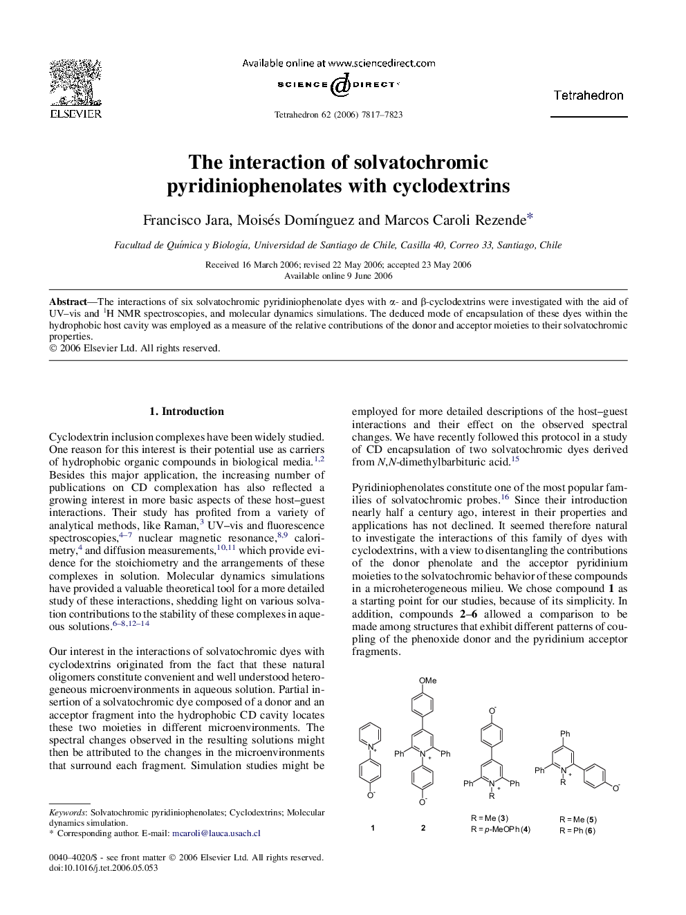 The interaction of solvatochromic pyridiniophenolates with cyclodextrins