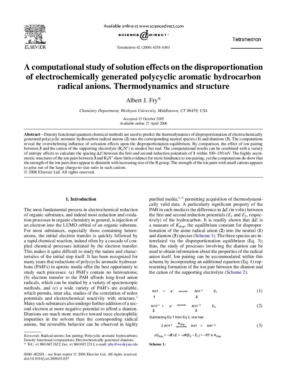 A computational study of solution effects on the disproportionation of electrochemically generated polycyclic aromatic hydrocarbon radical anions. Thermodynamics and structure