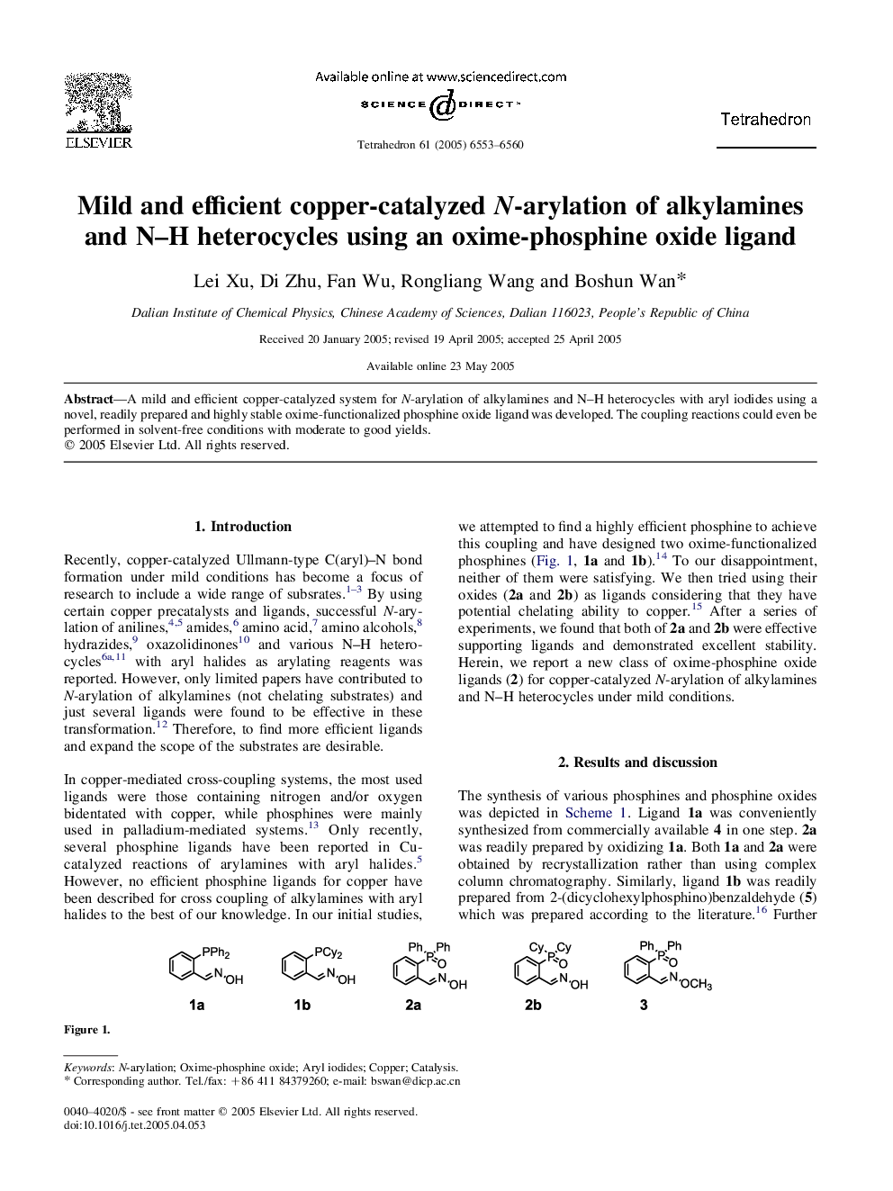 Mild and efficient copper-catalyzed N-arylation of alkylamines and N-H heterocycles using an oxime-phosphine oxide ligand