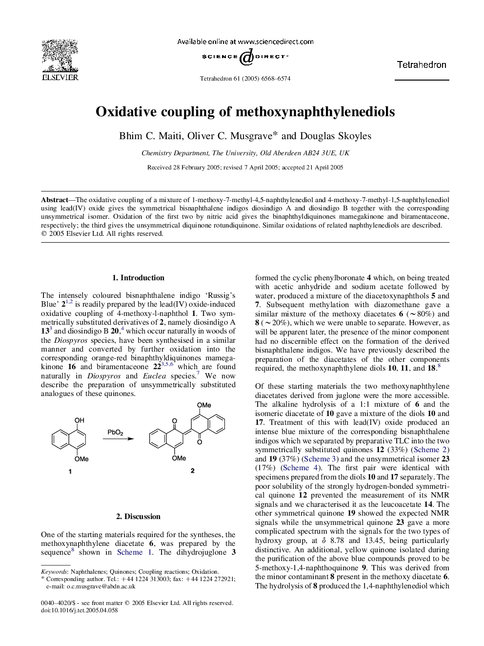 Oxidative coupling of methoxynaphthylenediols