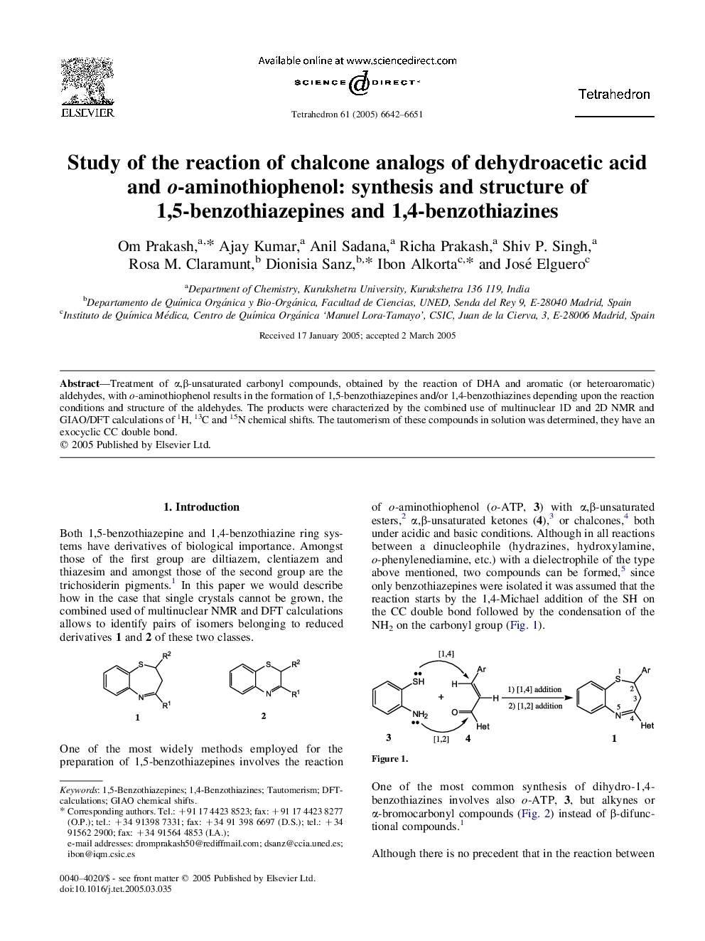 Study of the reaction of chalcone analogs of dehydroacetic acid and o-aminothiophenol: synthesis and structure of 1,5-benzothiazepines and 1,4-benzothiazines