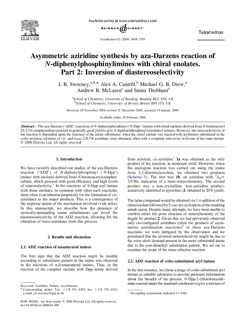 Asymmetric aziridine synthesis by aza-Darzens reaction of N-diphenylphosphinylimines with chiral enolates. Part 2: Inversion of diastereoselectivity