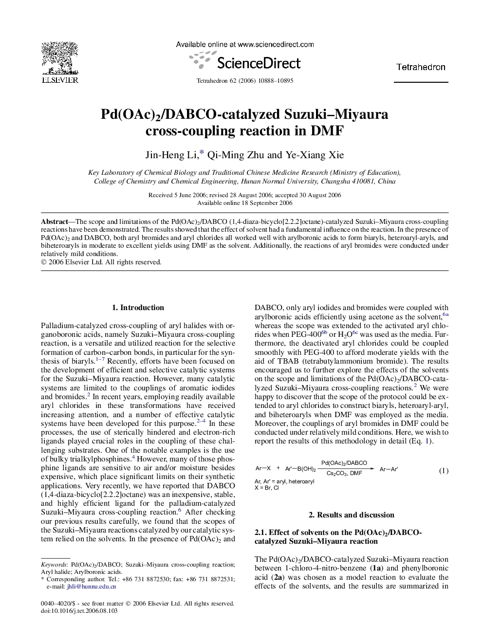 Pd(OAc)2/DABCO-catalyzed Suzuki-Miyaura cross-coupling reaction in DMF