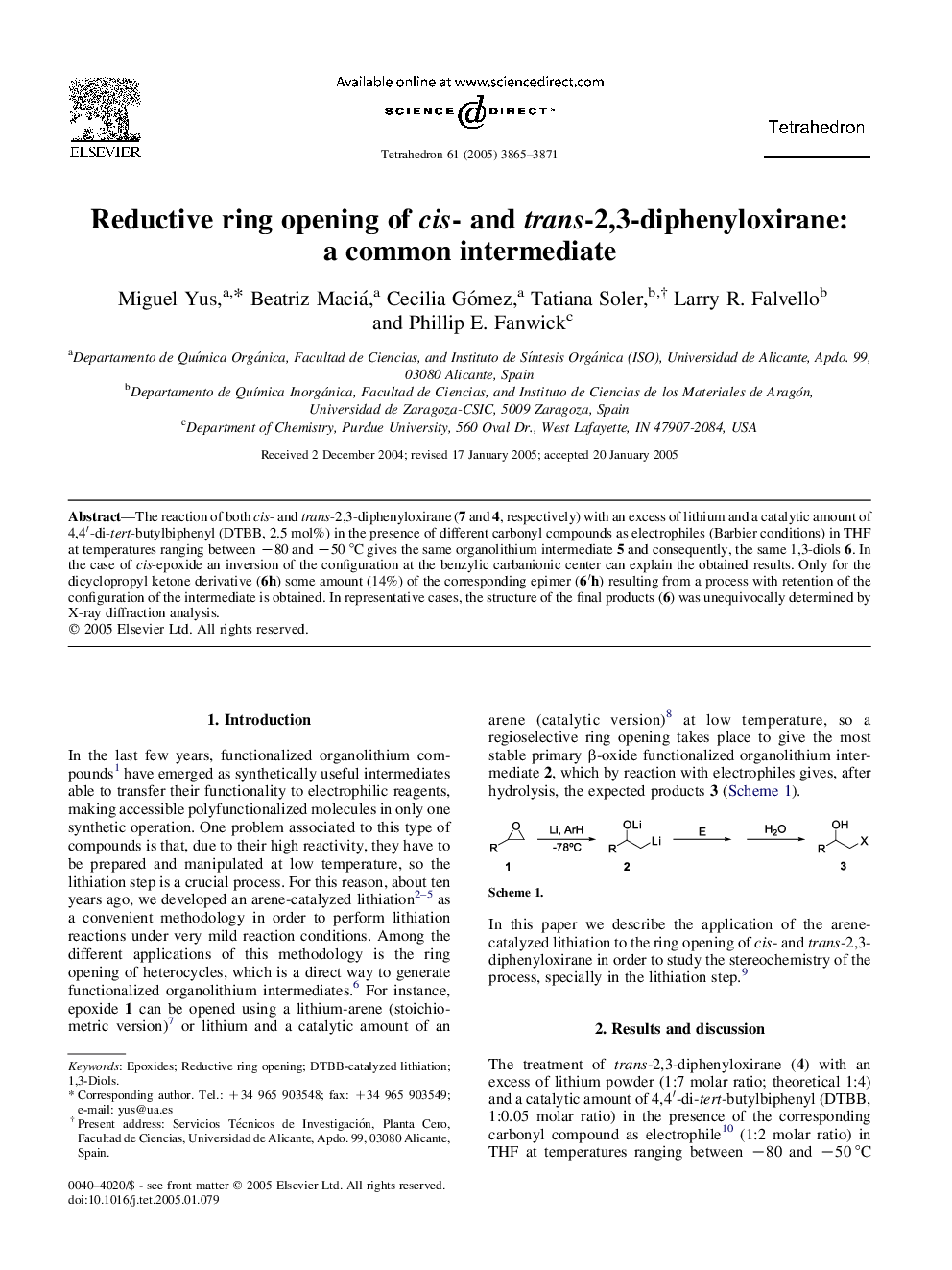 Reductive ring opening of cis- and trans-2,3-diphenyloxirane: a common intermediate