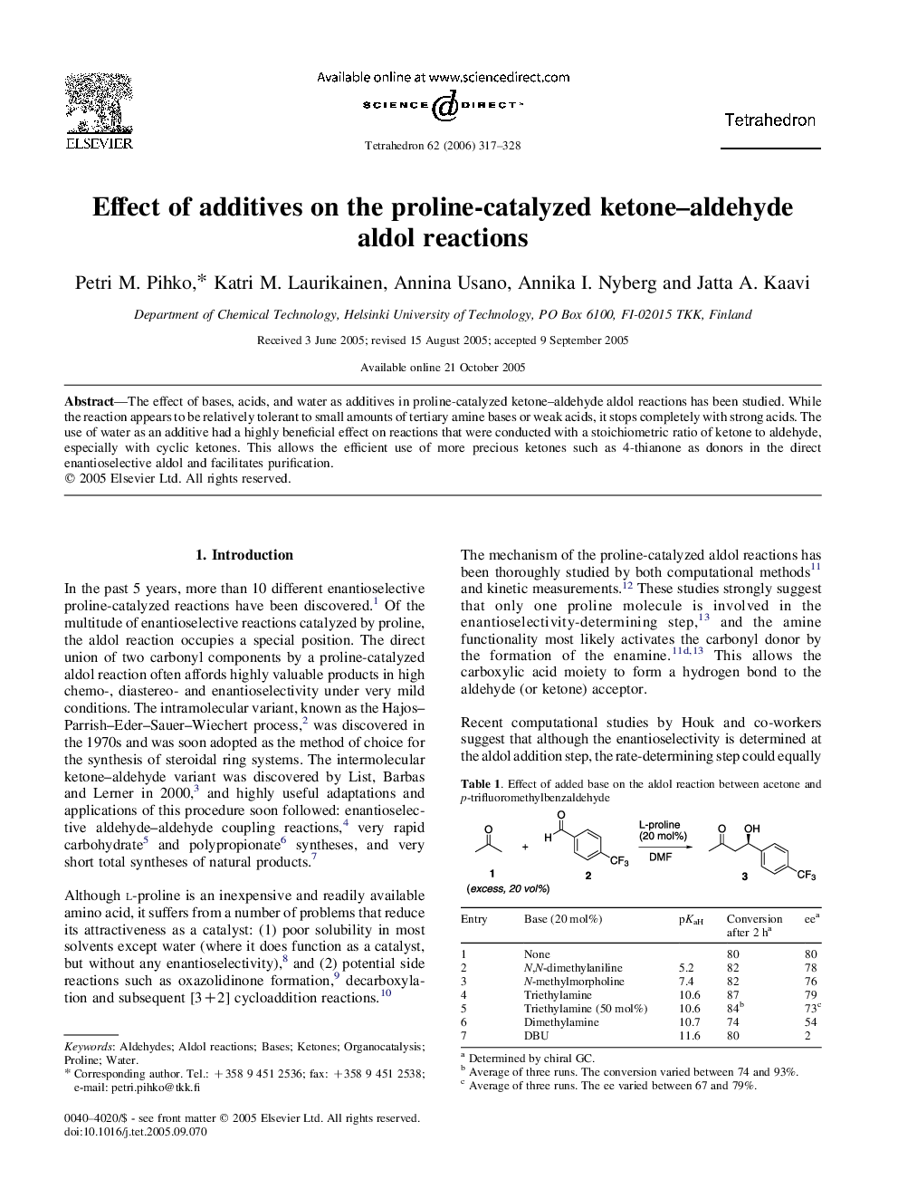 Effect of additives on the proline-catalyzed ketone-aldehyde aldol reactions