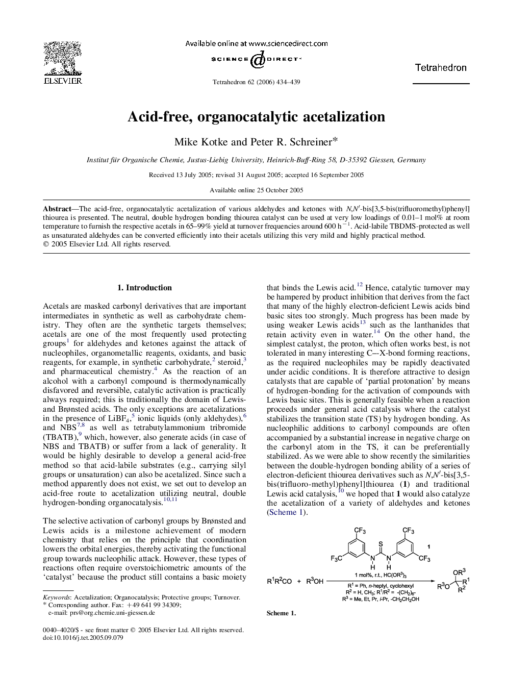 Acid-free, organocatalytic acetalization