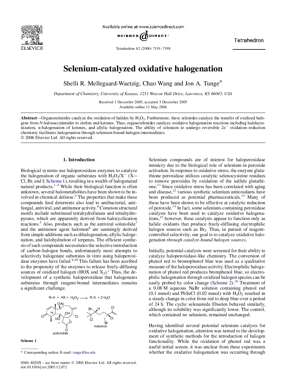 Selenium-catalyzed oxidative halogenation