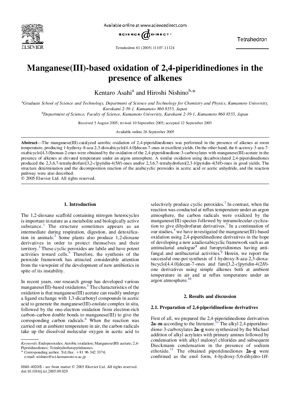 Manganese(III)-based oxidation of 2,4-piperidinediones in the presence of alkenes