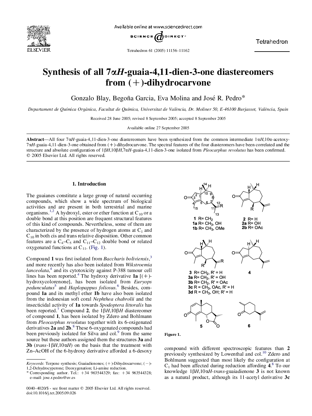 Synthesis of all 7Î±H-guaia-4,11-dien-3-one diastereomers from (+)-dihydrocarvone