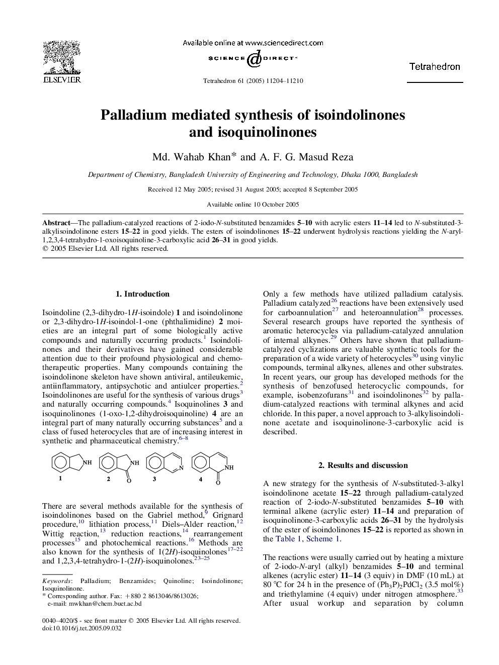 Palladium mediated synthesis of isoindolinones and isoquinolinones