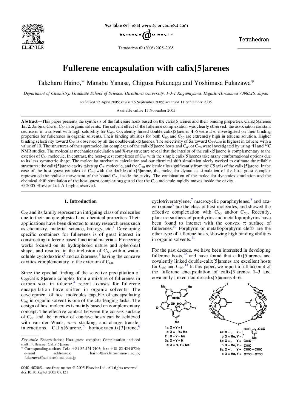 Fullerene encapsulation with calix[5]arenes