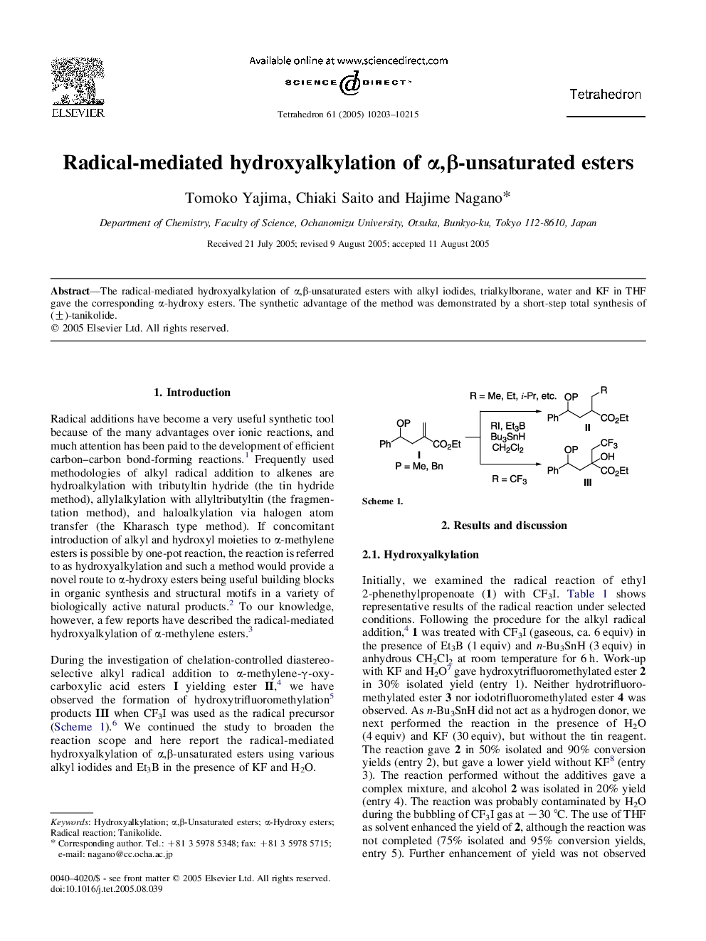 Radical-mediated hydroxyalkylation of Î±,Î²-unsaturated esters