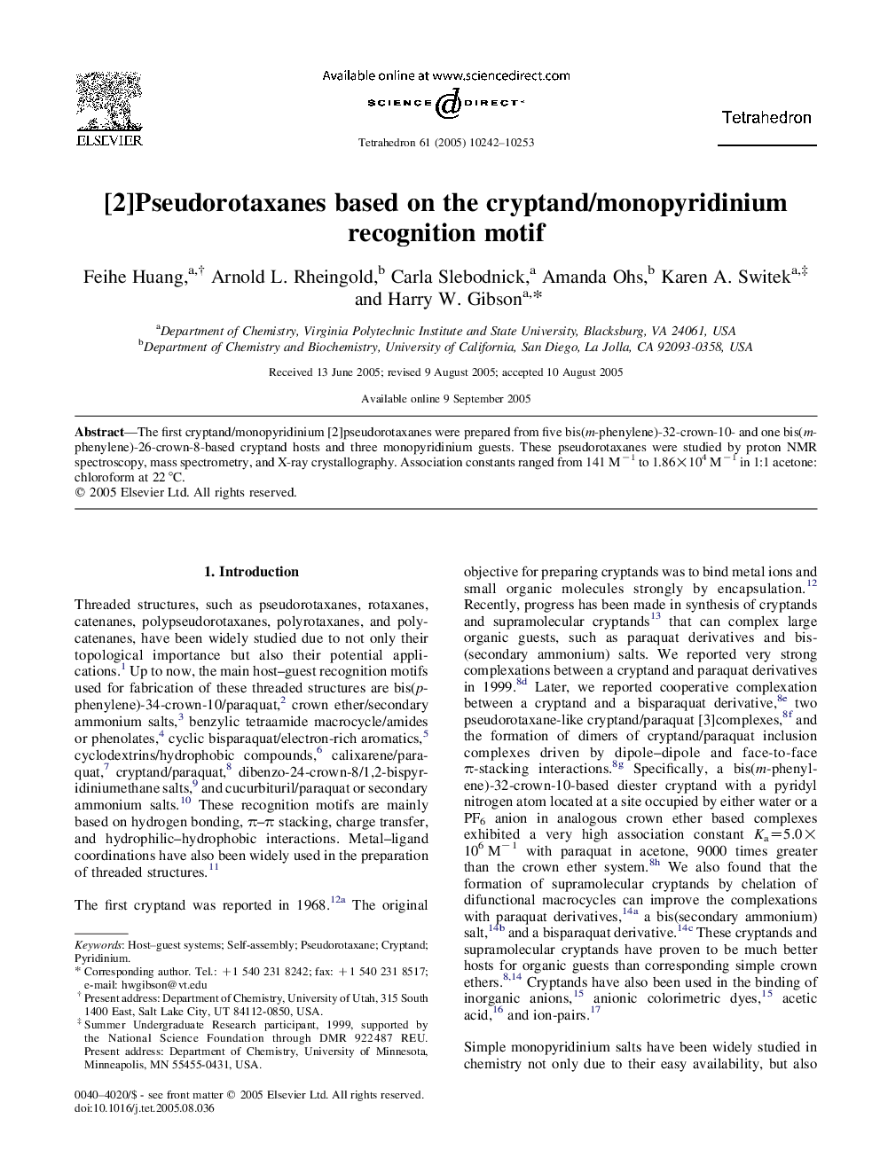 [2]Pseudorotaxanes based on the cryptand/monopyridinium recognition motif