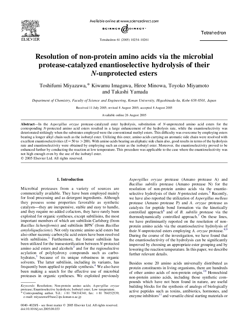 Resolution of non-protein amino acids via the microbial protease-catalyzed enantioselective hydrolysis of their N-unprotected esters