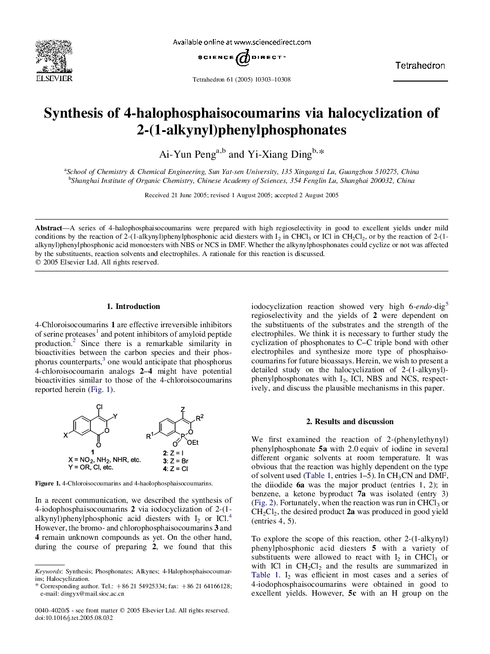 Synthesis of 4-halophosphaisocoumarins via halocyclization of 2-(1-alkynyl)phenylphosphonates
