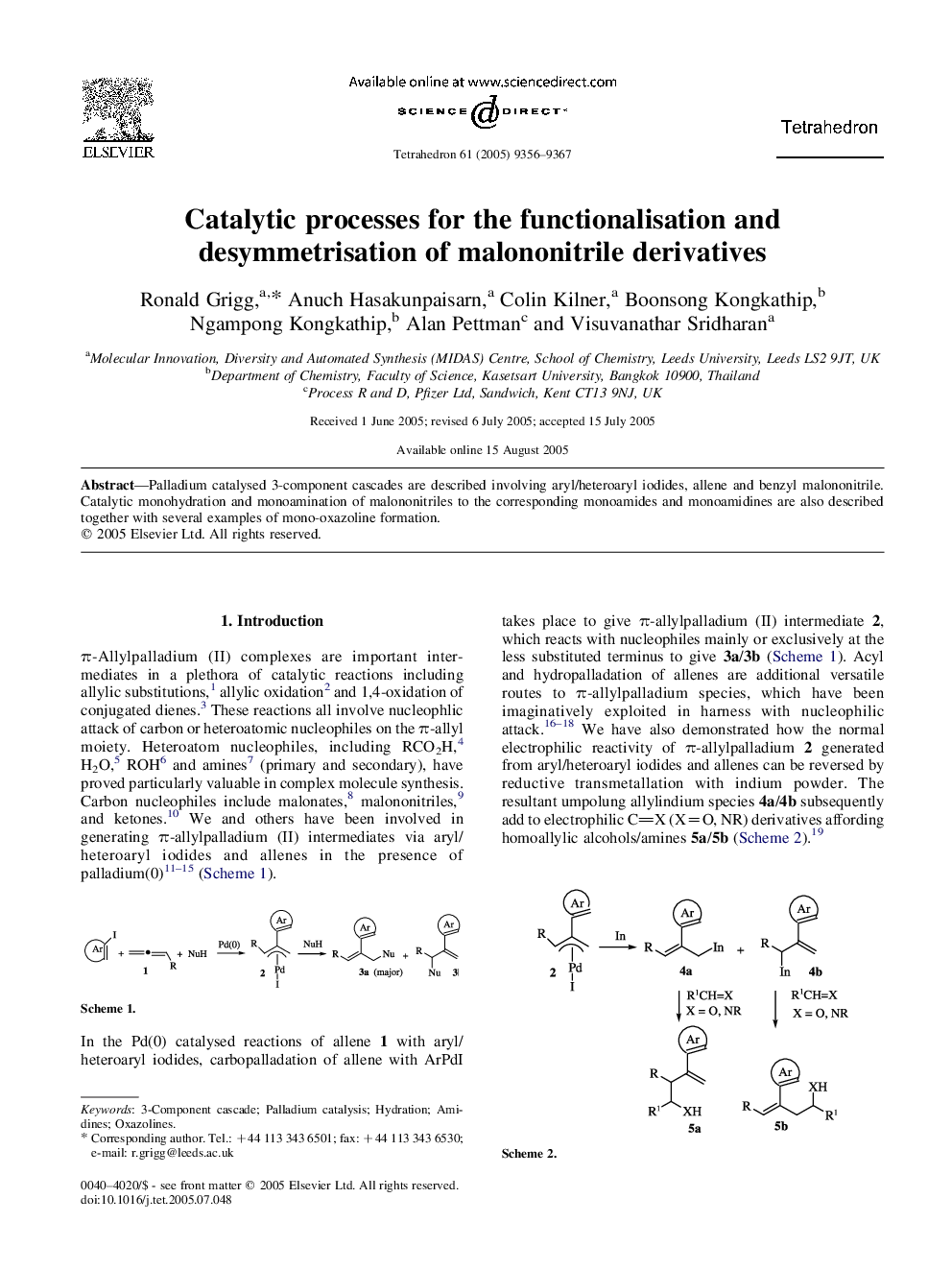 Catalytic processes for the functionalisation and desymmetrisation of malononitrile derivatives