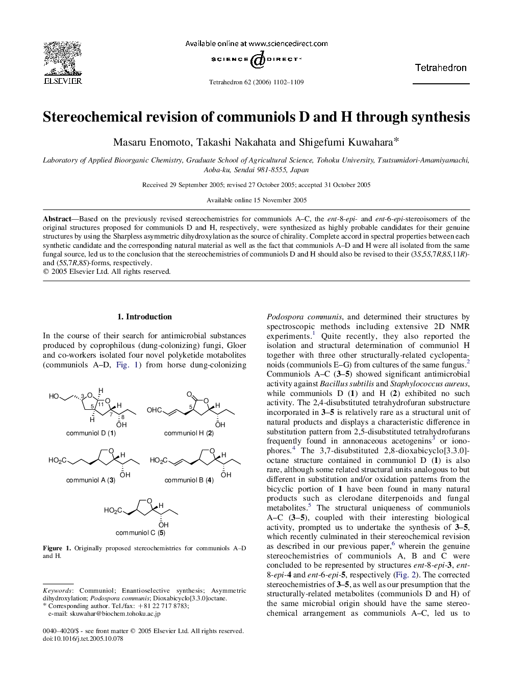 Stereochemical revision of communiols D and H through synthesis
