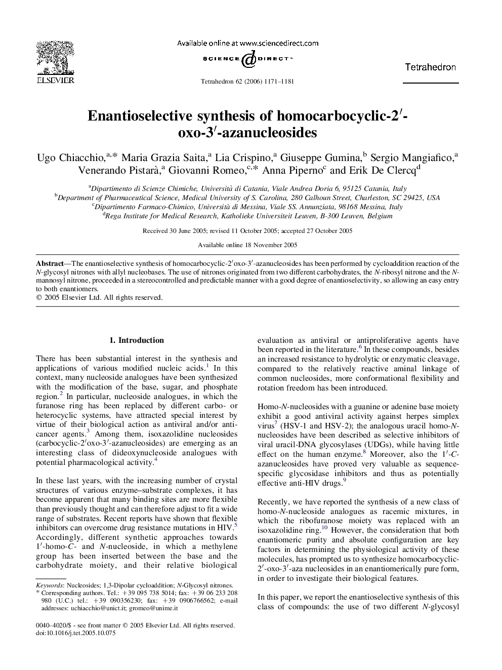 عکس صفحه اول مقاله: Enantioselective synthesis of homocarbocyclic-2â²-oxo-3â²-azanucleosides Enantioselective synthesis of homocarbocyclic-2â²-oxo-3â²-azanucleosides