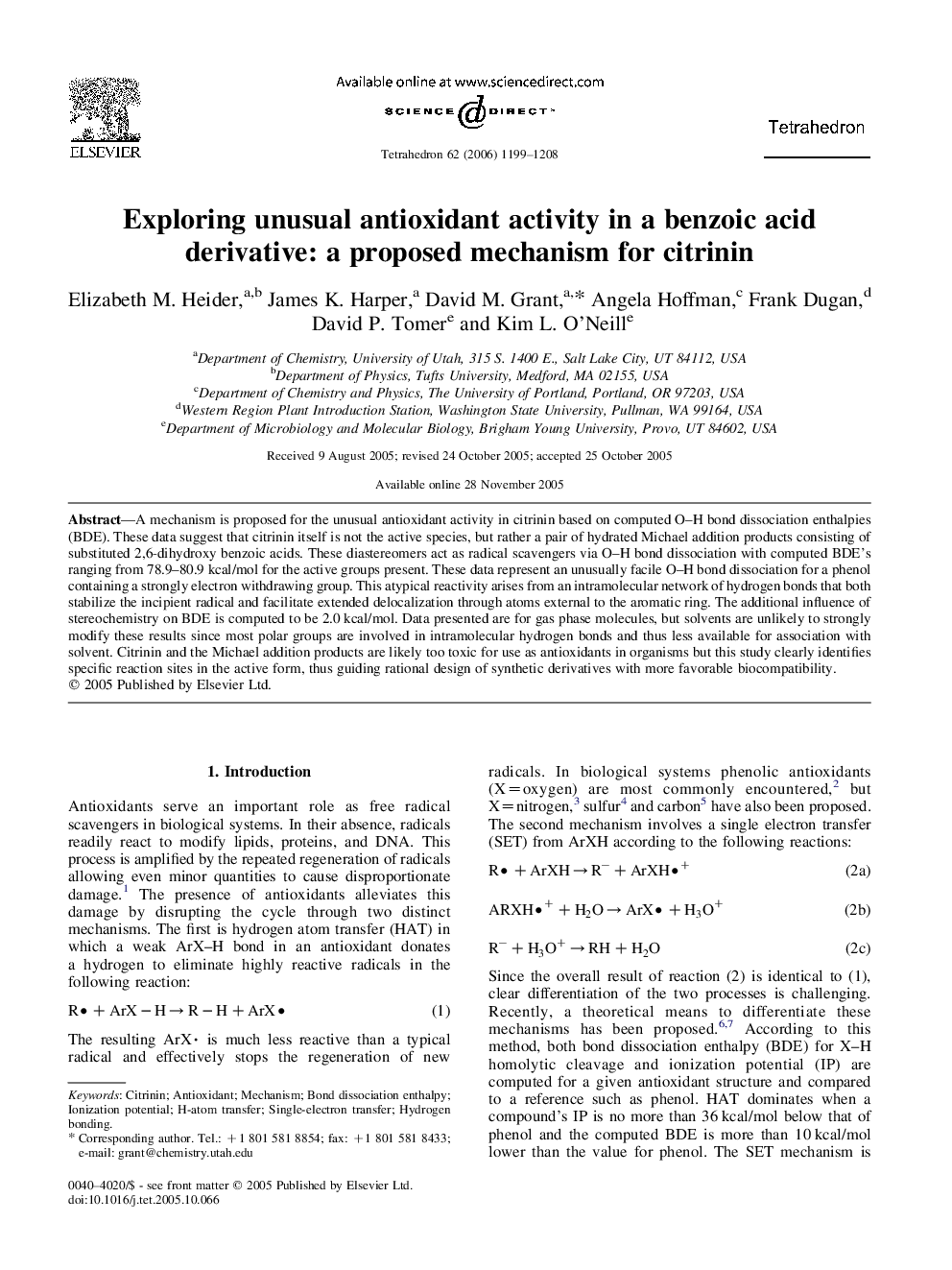 Exploring unusual antioxidant activity in a benzoic acid derivative: a proposed mechanism for citrinin