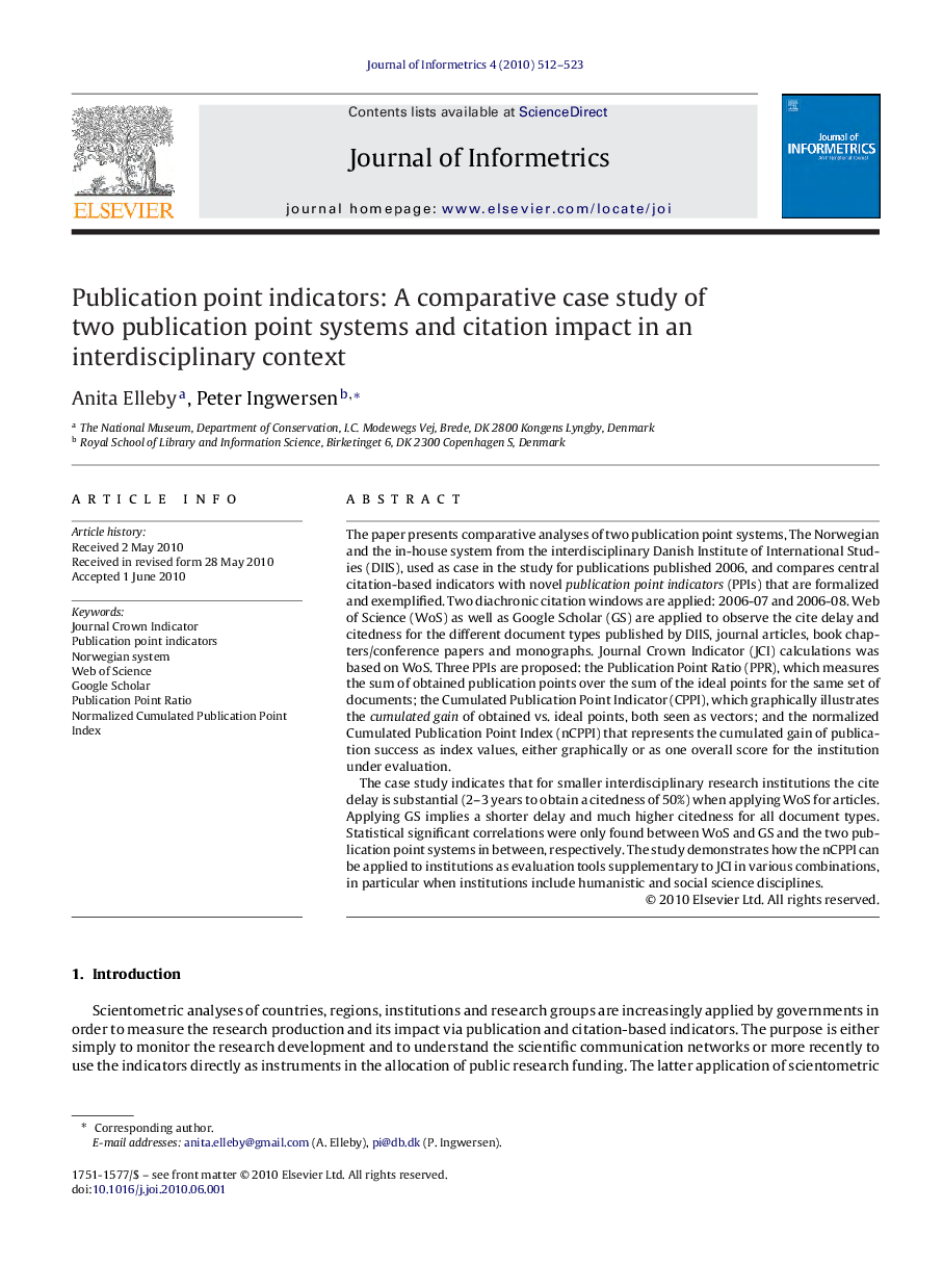 Publication point indicators: A comparative case study of two publication point systems and citation impact in an interdisciplinary context