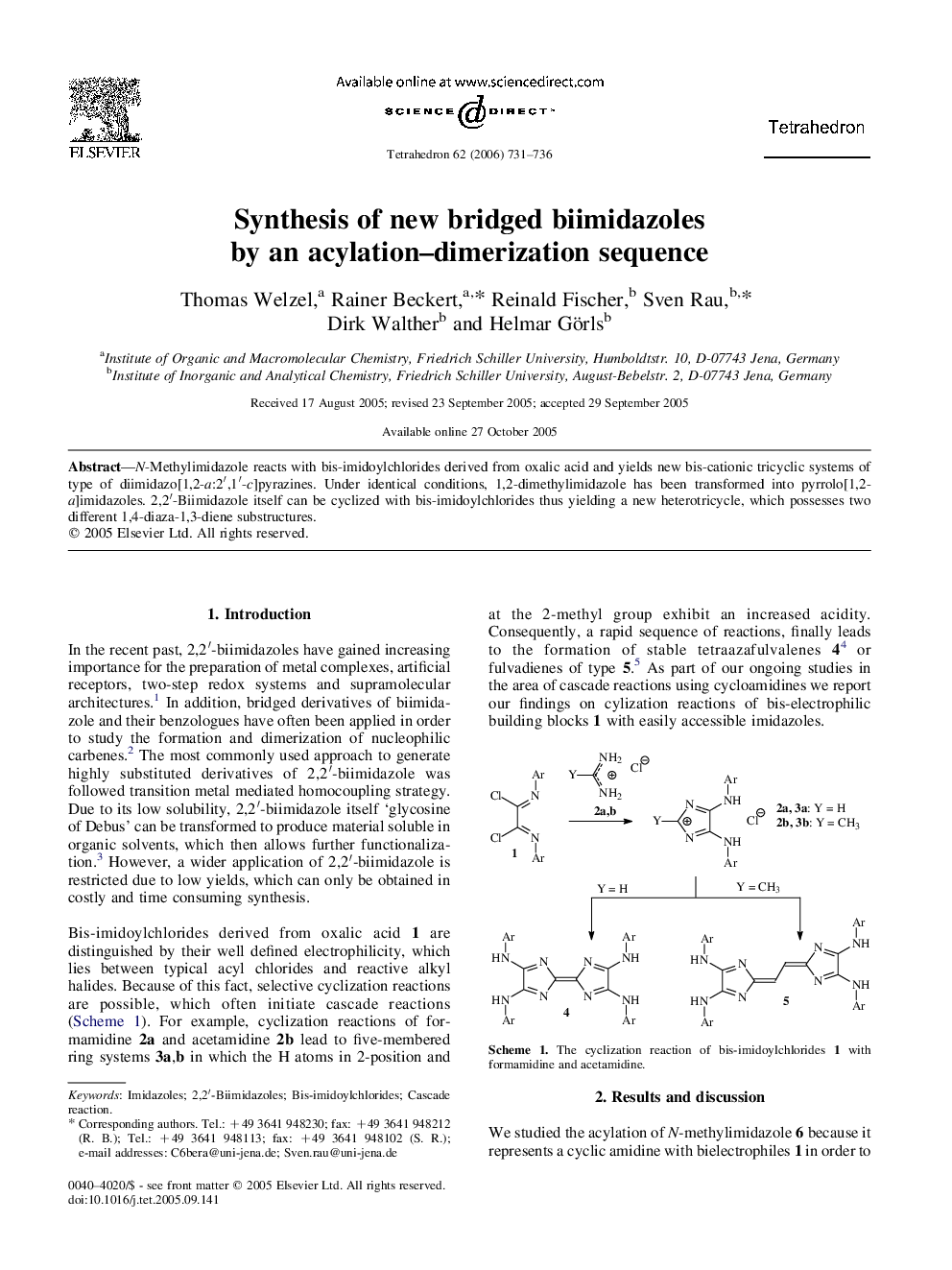 Synthesis of new bridged biimidazoles by an acylation–dimerization sequence