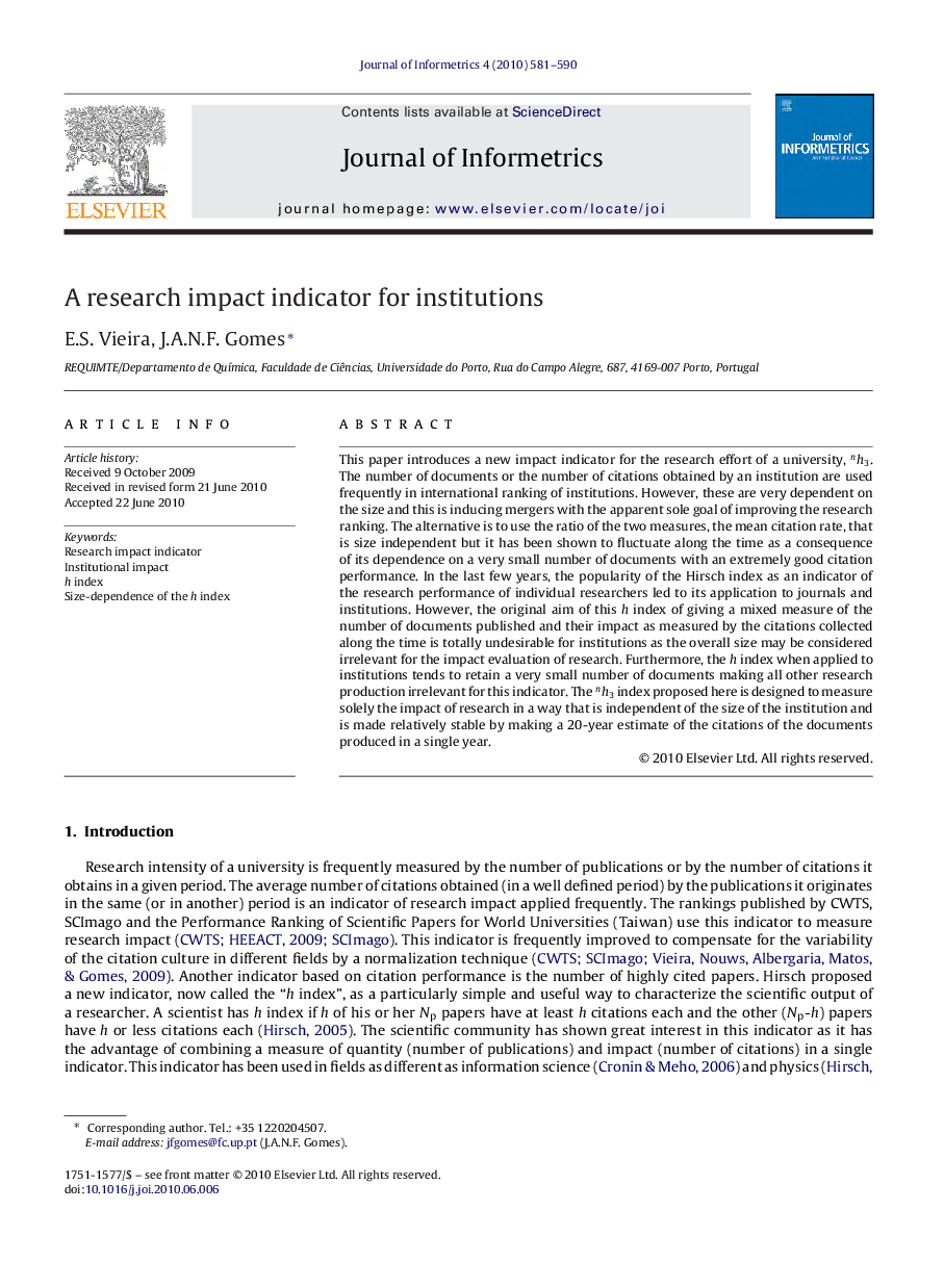 A research impact indicator for institutions