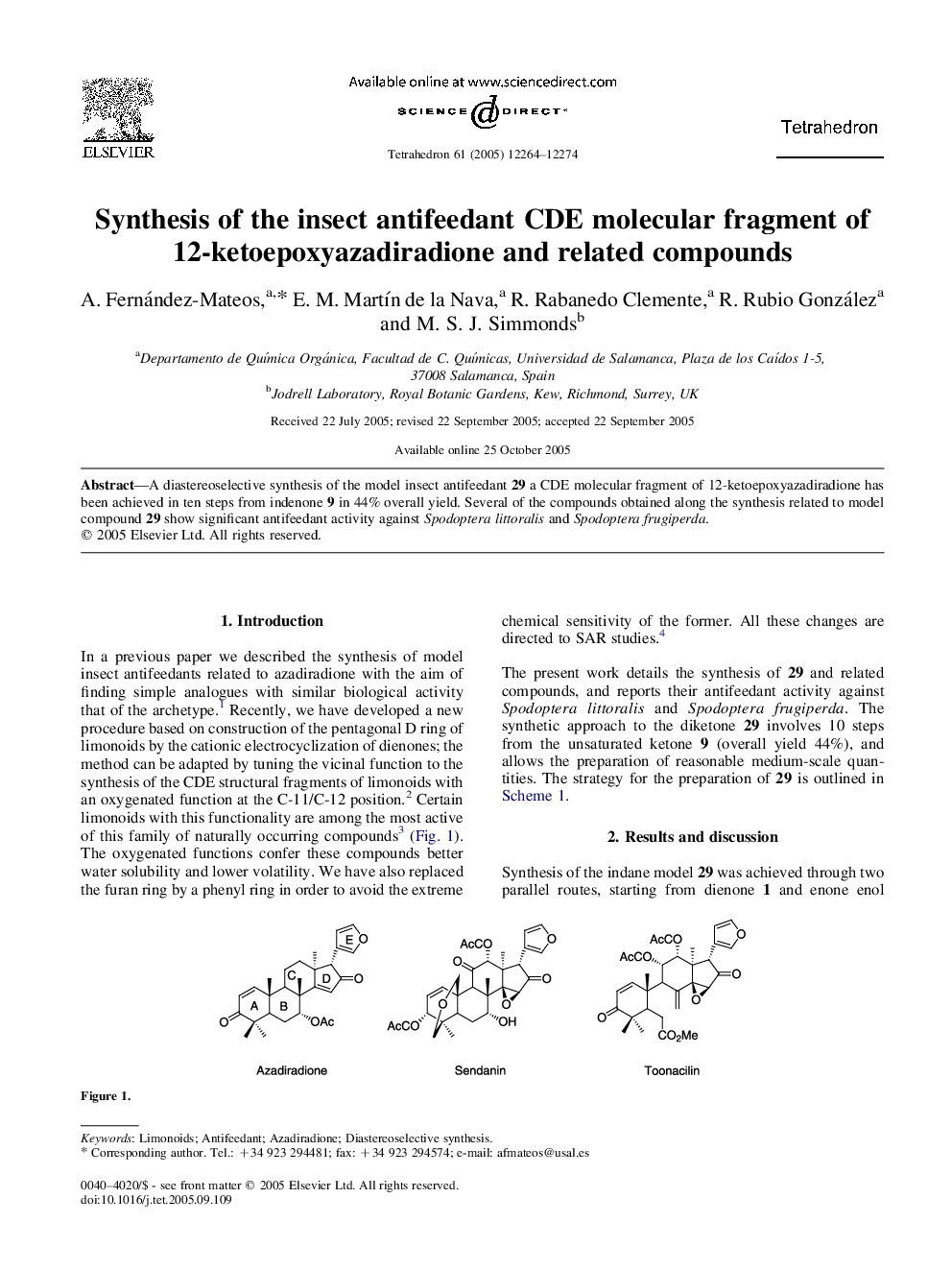 Synthesis of the insect antifeedant CDE molecular fragment of 12-ketoepoxyazadiradione and related compounds