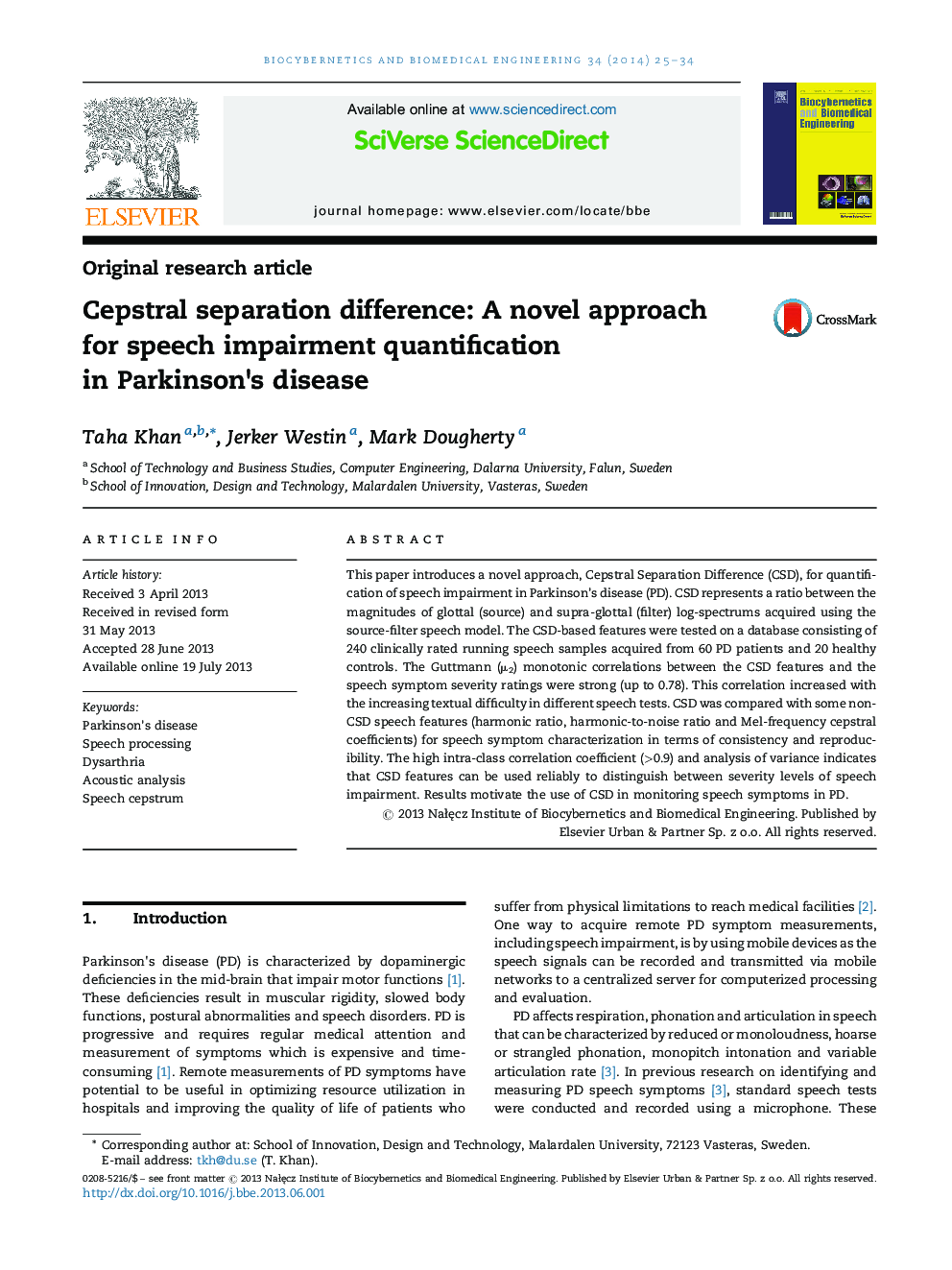 Cepstral separation difference: A novel approach for speech impairment quantification in Parkinson's disease