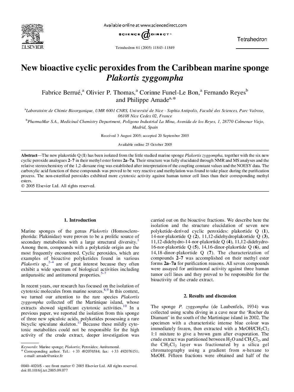 New bioactive cyclic peroxides from the Caribbean marine sponge Plakortis zyggompha