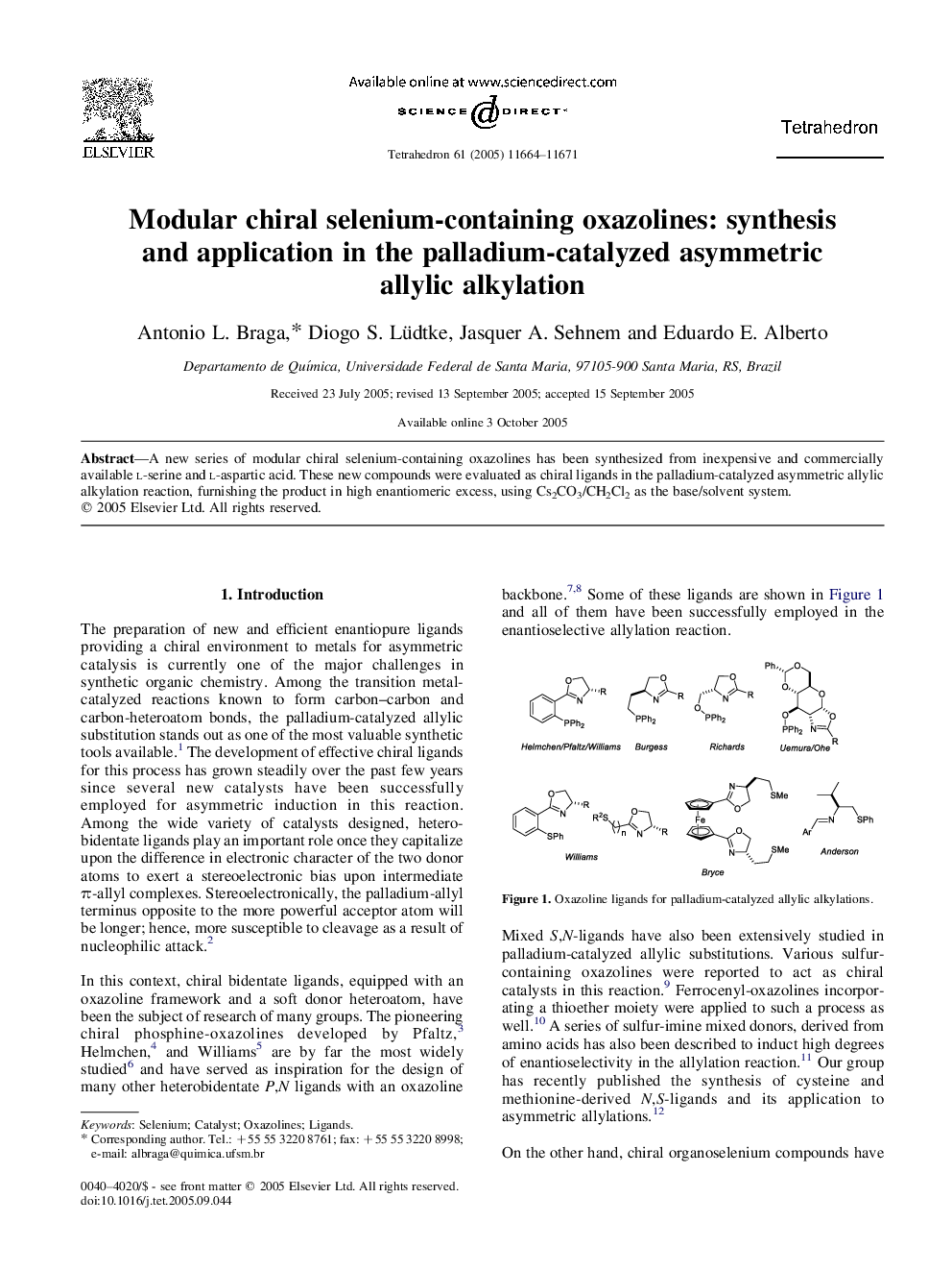 Modular chiral selenium-containing oxazolines: synthesis and application in the palladium-catalyzed asymmetric allylic alkylation