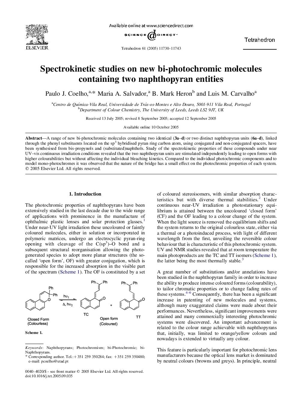 Spectrokinetic studies on new bi-photochromic molecules containing two naphthopyran entities