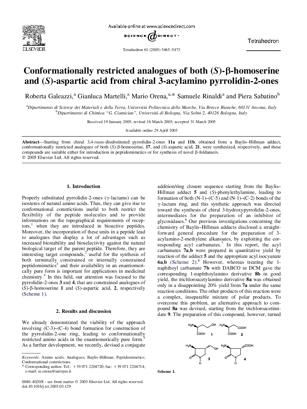 Conformationally restricted analogues of both (S)-β-homoserine and (S)-aspartic acid from chiral 3-acylamino pyrrolidin-2-ones