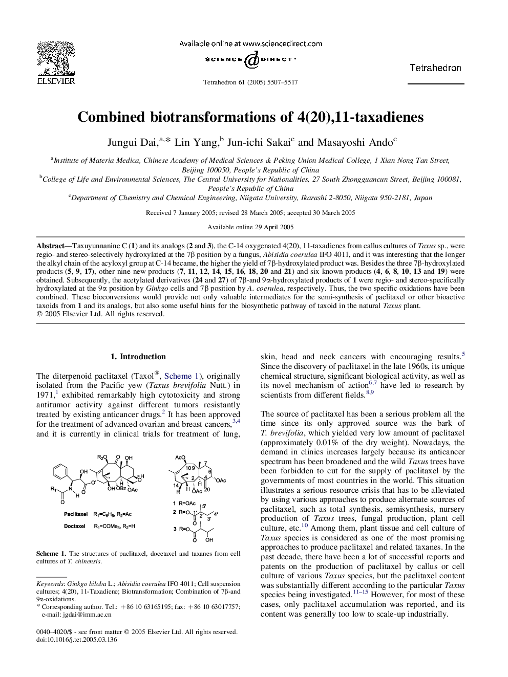Combined biotransformations of 4(20),11-taxadienes
