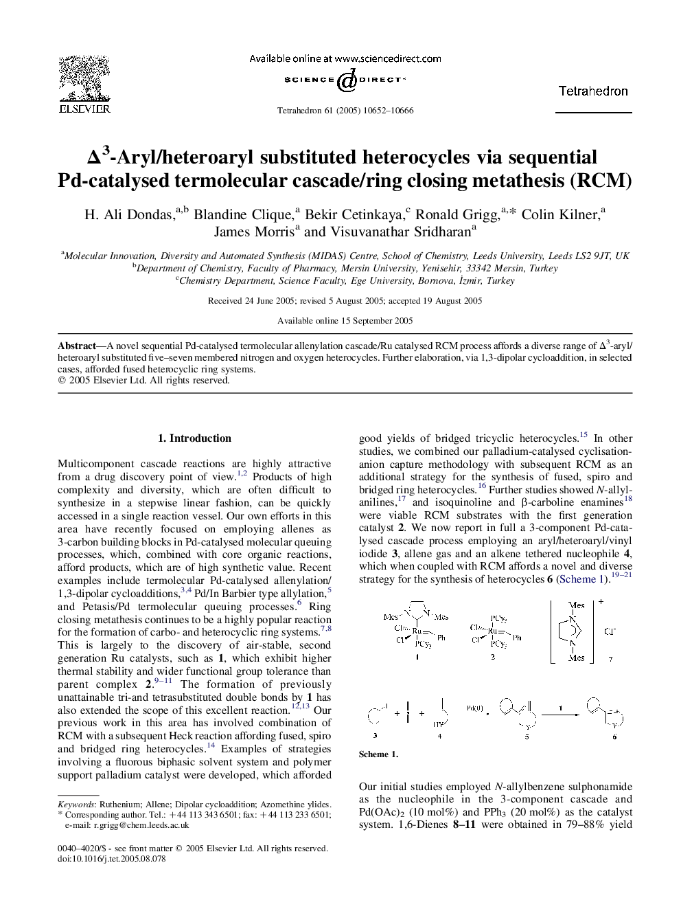Î3-Aryl/heteroaryl substituted heterocycles via sequential Pd-catalysed termolecular cascade/ring closing metathesis (RCM)