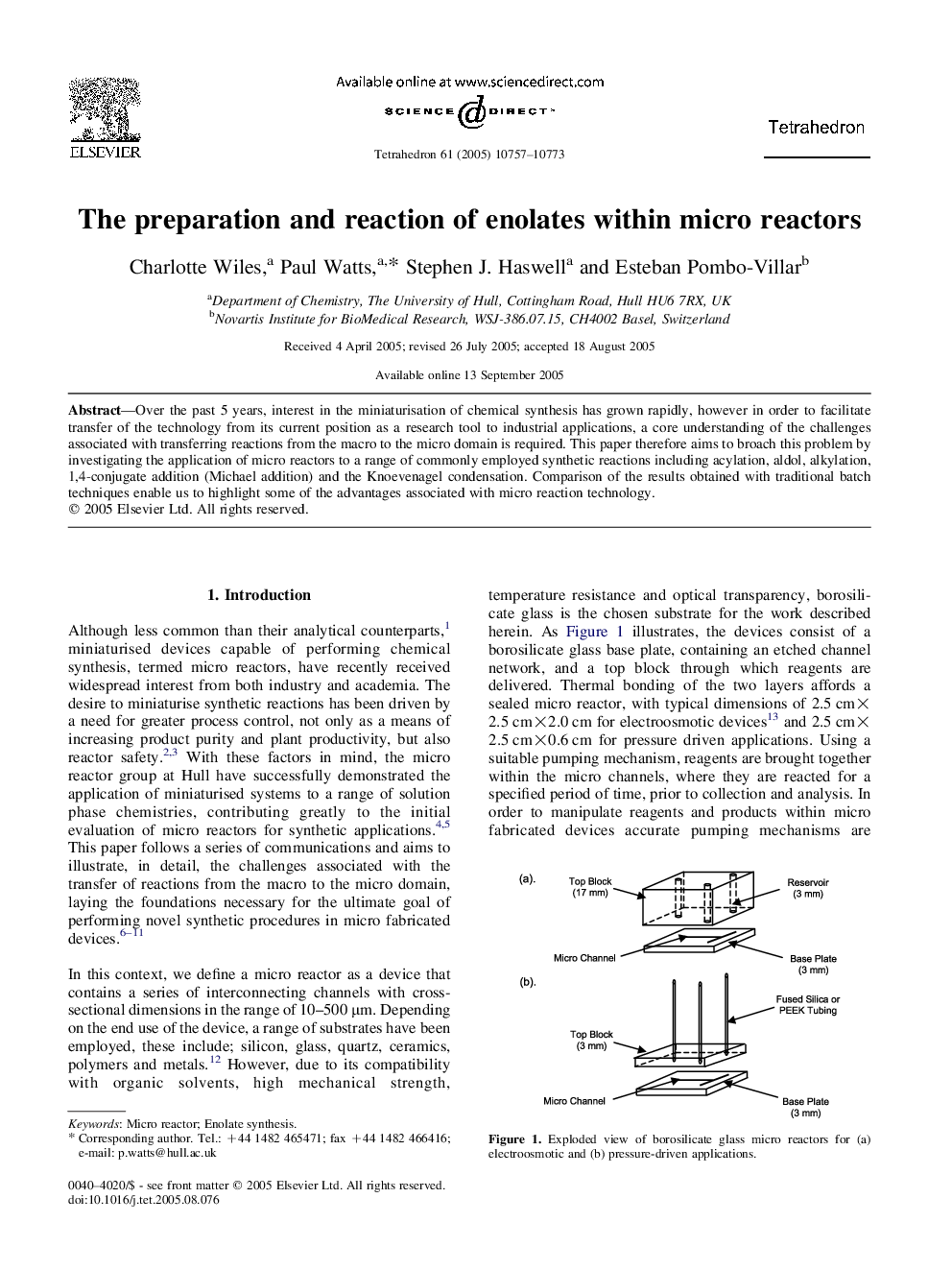 The preparation and reaction of enolates within micro reactors