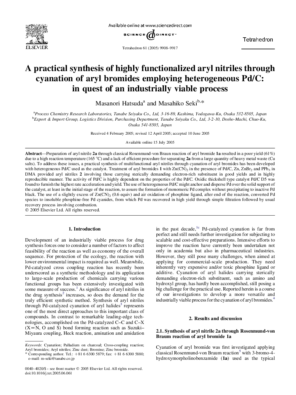 A practical synthesis of highly functionalized aryl nitriles through cyanation of aryl bromides employing heterogeneous Pd/C: in quest of an industrially viable process