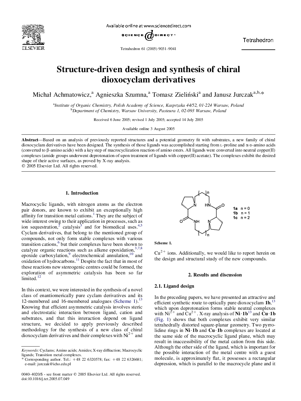 Structure-driven design and synthesis of chiral dioxocyclam derivatives