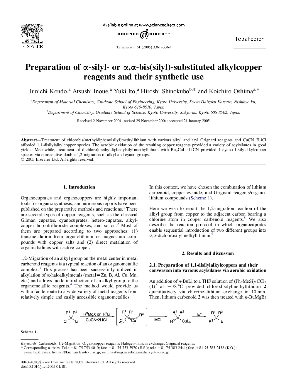 Preparation of Î±-silyl- or Î±,Î±-bis(silyl)-substituted alkylcopper reagents and their synthetic use
