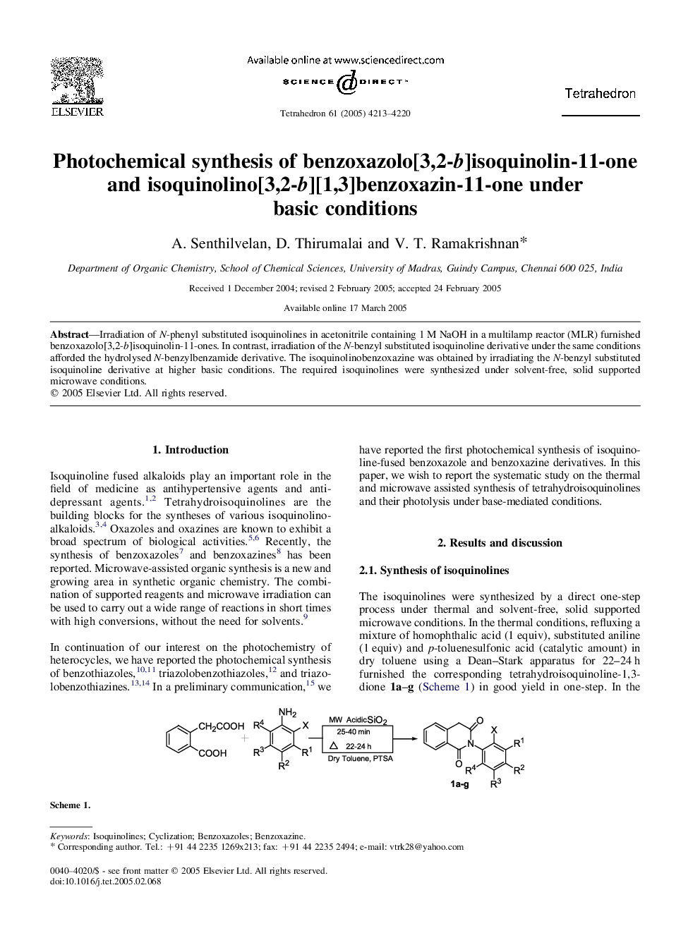Photochemical synthesis of benzoxazolo[3,2-b]isoquinolin-11-one and isoquinolino[3,2-b][1,3]benzoxazin-11-one under basic conditions