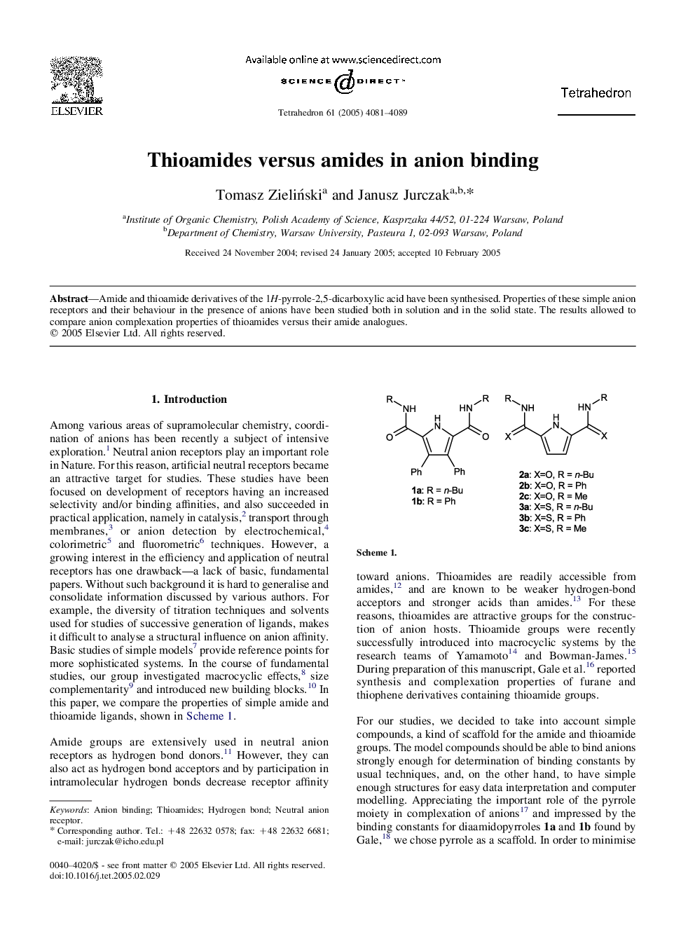 Thioamides versus amides in anion binding