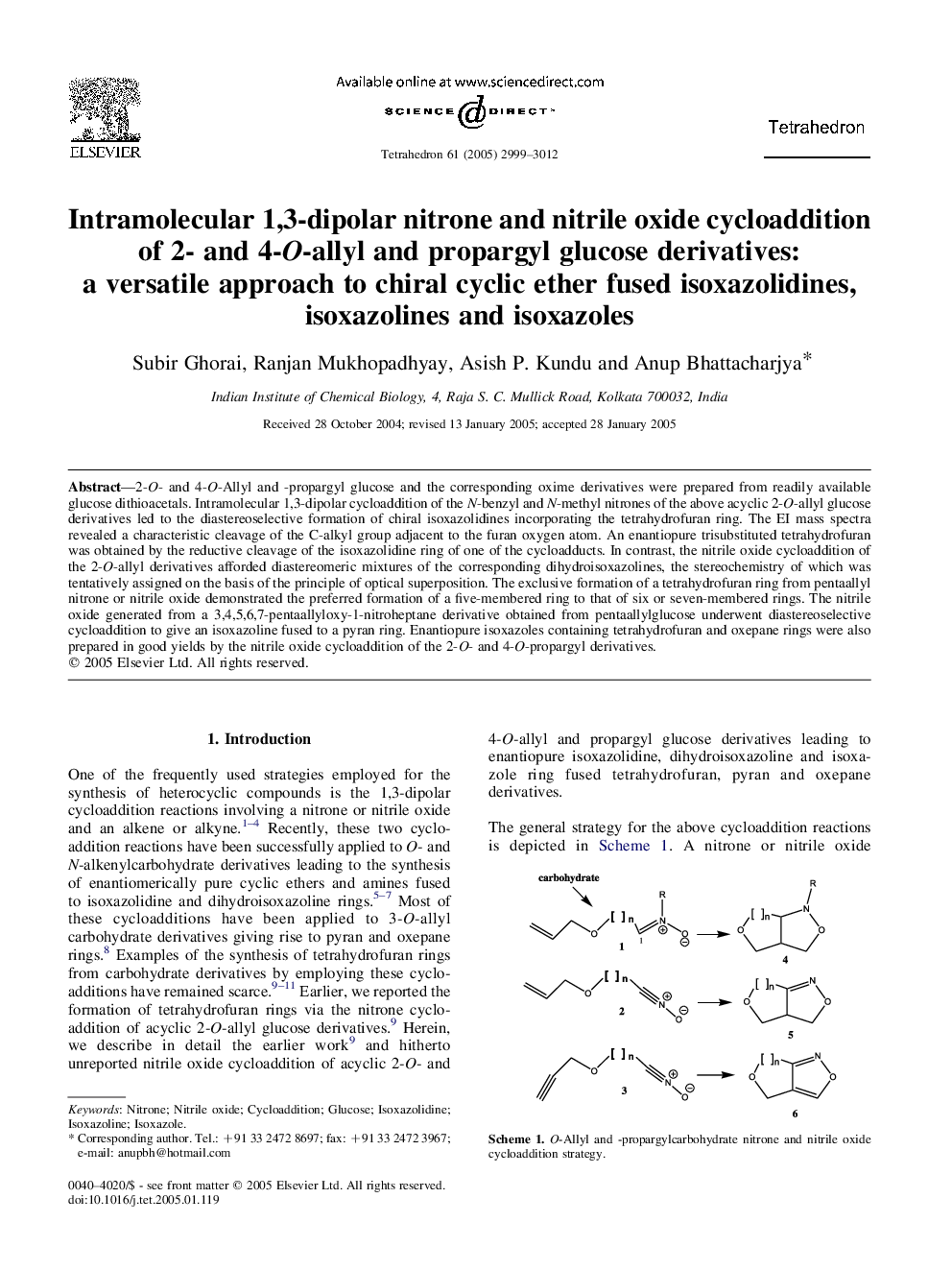 Intramolecular 1,3-dipolar nitrone and nitrile oxide cycloaddition of 2- and 4-O-allyl and propargyl glucose derivatives: a versatile approach to chiral cyclic ether fused isoxazolidines, isoxazolines and isoxazoles