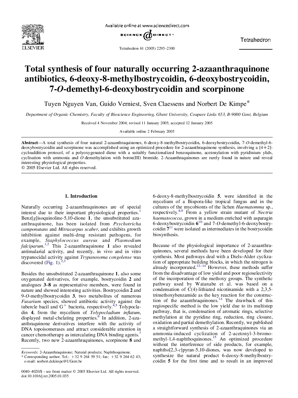 Total synthesis of four naturally occurring 2-azaanthraquinone antibiotics, 6-deoxy-8-methylbostrycoidin, 6-deoxybostrycoidin, 7-O-demethyl-6-deoxybostrycoidin and scorpinone