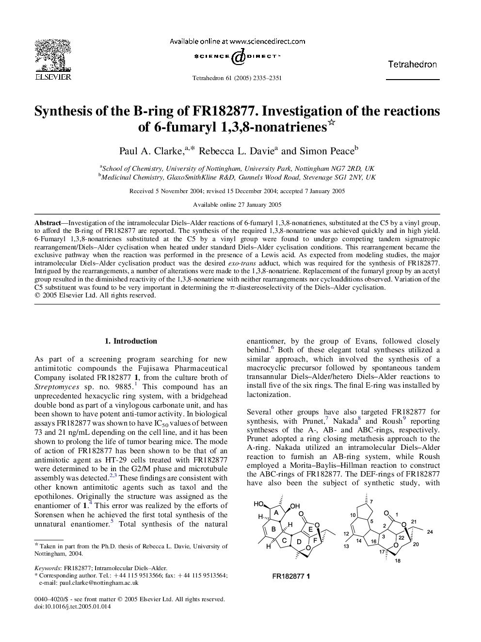 Synthesis of the B-ring of FR182877. Investigation of the reactions of 6-fumaryl 1,3,8-nonatrienes